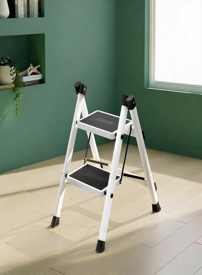 Plantex 2 Step Ladder for Home Use/Wide Anti-Slip Heavy-Duty Step Stool/Lightweight Kitchen Ladder (White & Black) - Image 1